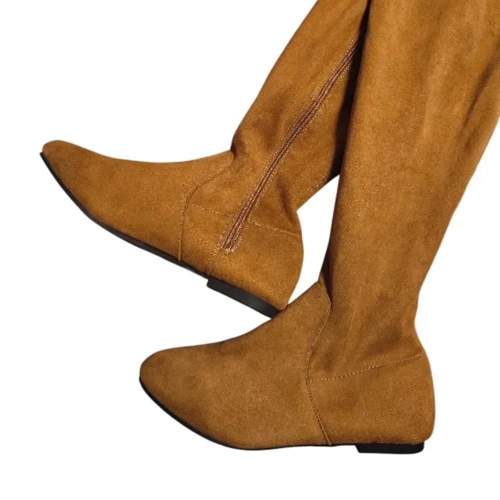 Nature Breeze Tan Vegan Suede Side Zip Boho Thigh High Boots SZ‎ 8 Festival